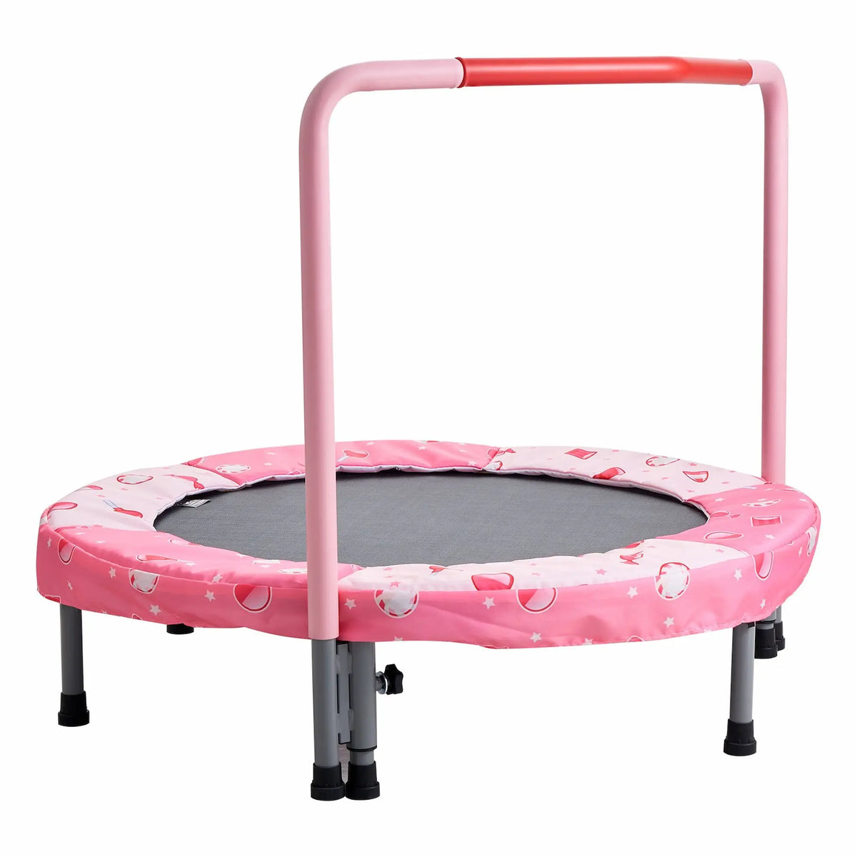 Pink children's trampoline with handle