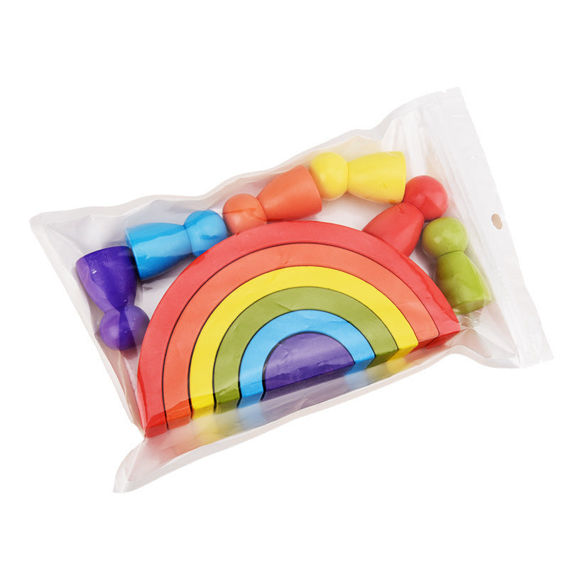 Rainbow Wooden Stacking Arches for Kids product photo for sensory-friendly play and parent-guided routines