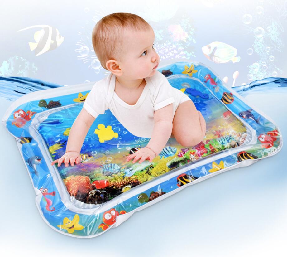Baby tummy time water mat designed to support sensory play, early development, motor skills, visual stimulation, and calming interactive play for infants