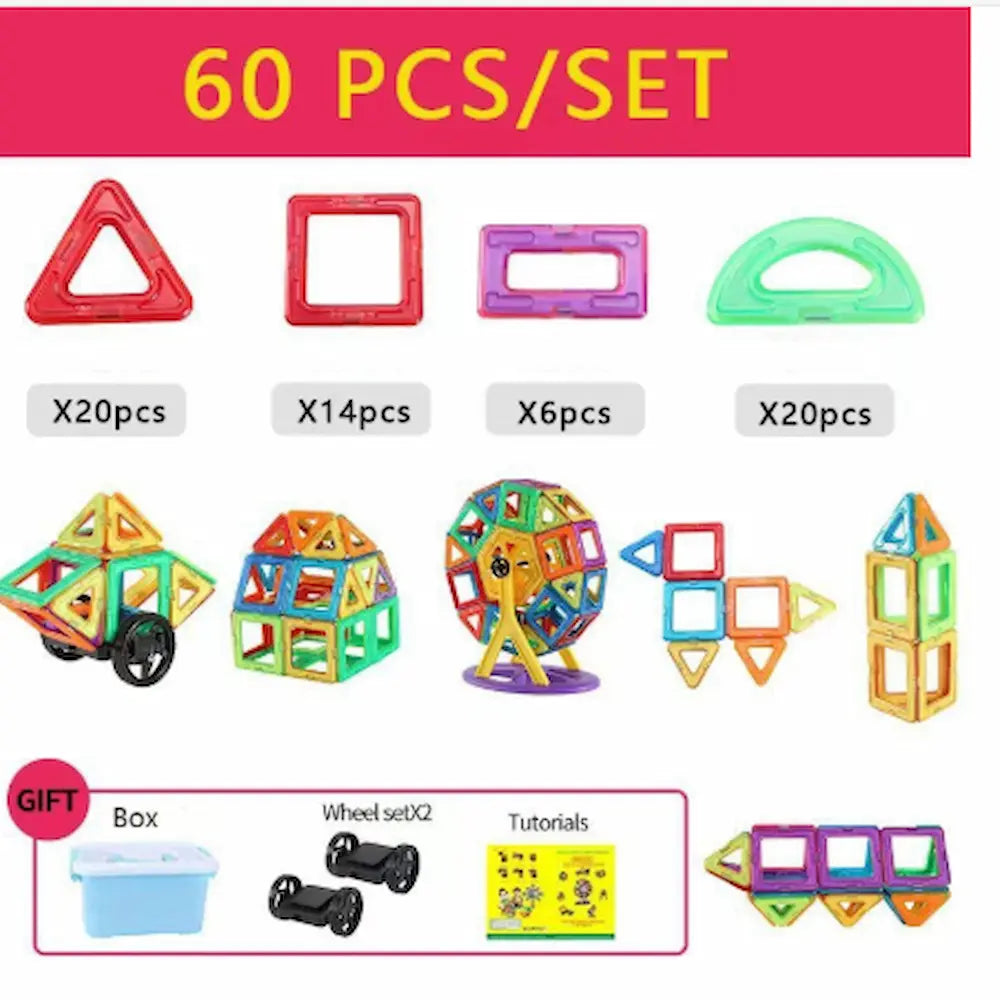 60pc Set of colorful magnetic building 