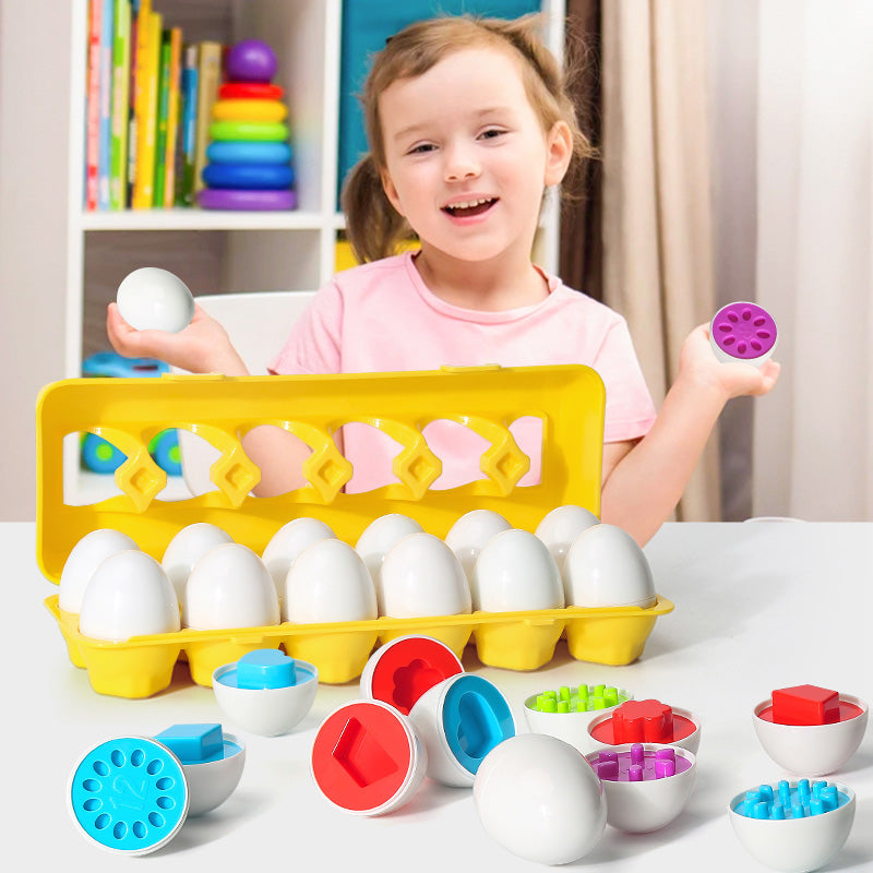 Montessori matching eggs toy for toddlers designed for shape sorting, fine motor skills, sensory learning, autism support, and early childhood development