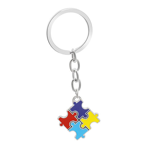 Keychain with colorful interlocking puzzle pieces, autism sensory accessory