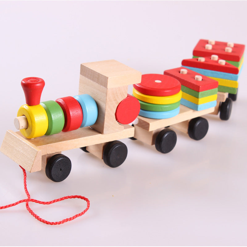 Montessori wooden stacking train toy for toddlers designed to support sensory play, fine motor skills, creativity, coordination, and early childhood learning