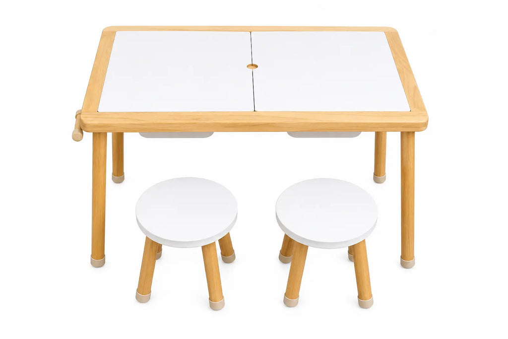 Wooden Kids Activity Table & Chair Set with Sensory Bins