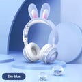 Blue headphones with bunny ears