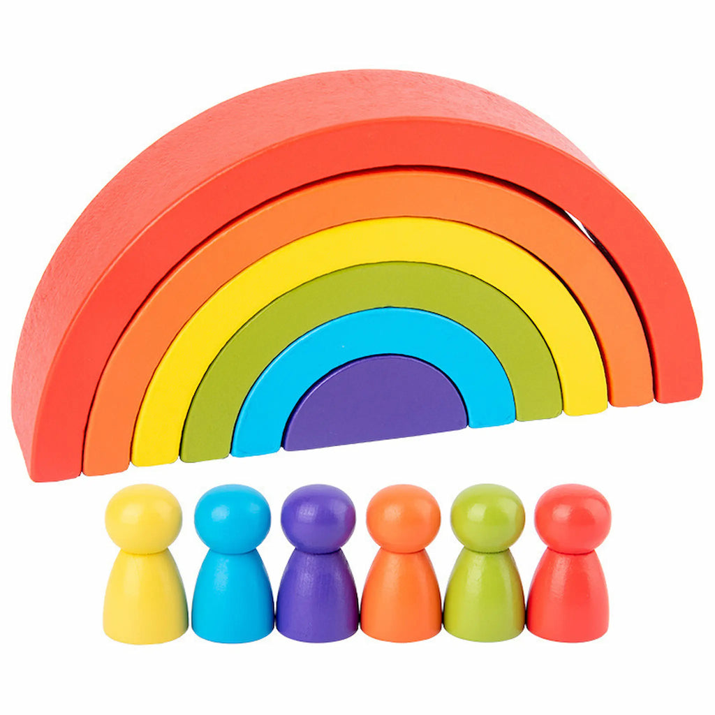 Colorful wooden rainbow building arches for children