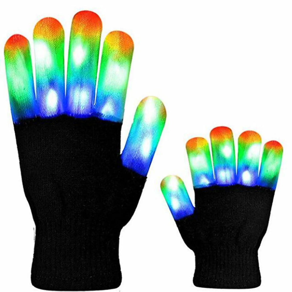 Black gloves with colorful LED fingertips