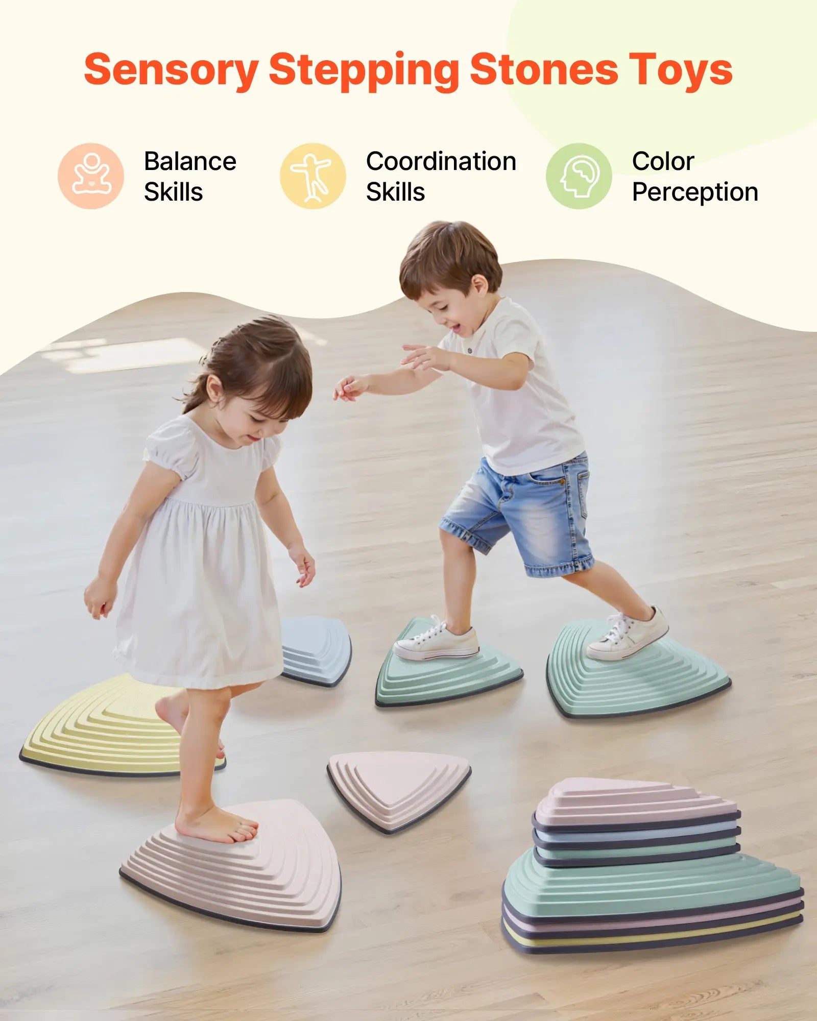 Children playing with sensory stepping stones toys
