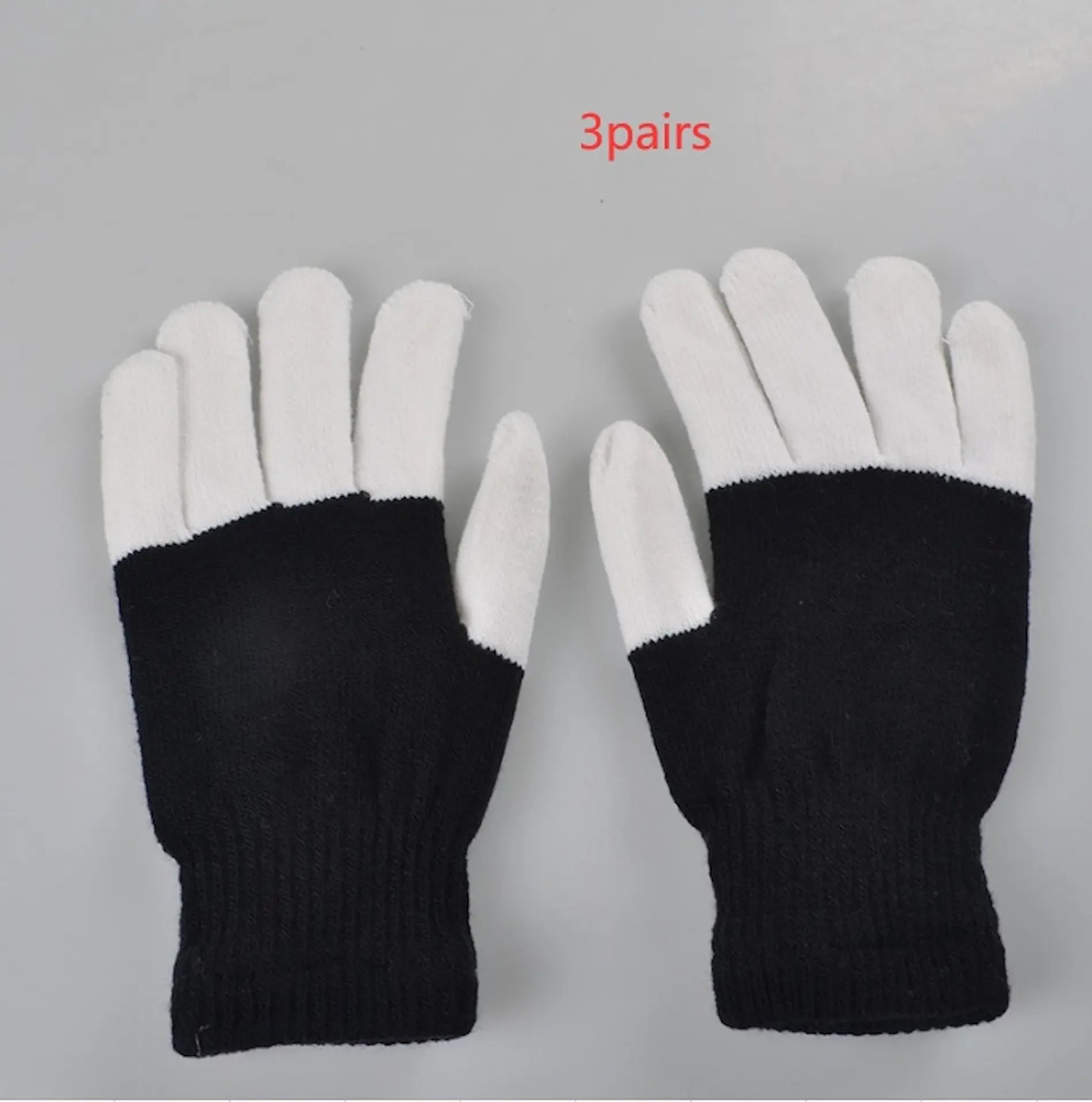 Pair of black gloves with white fingertips 3pack
