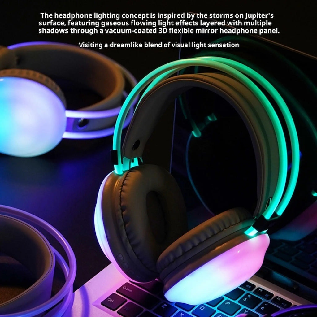 Pink glowing bluetooth headphones