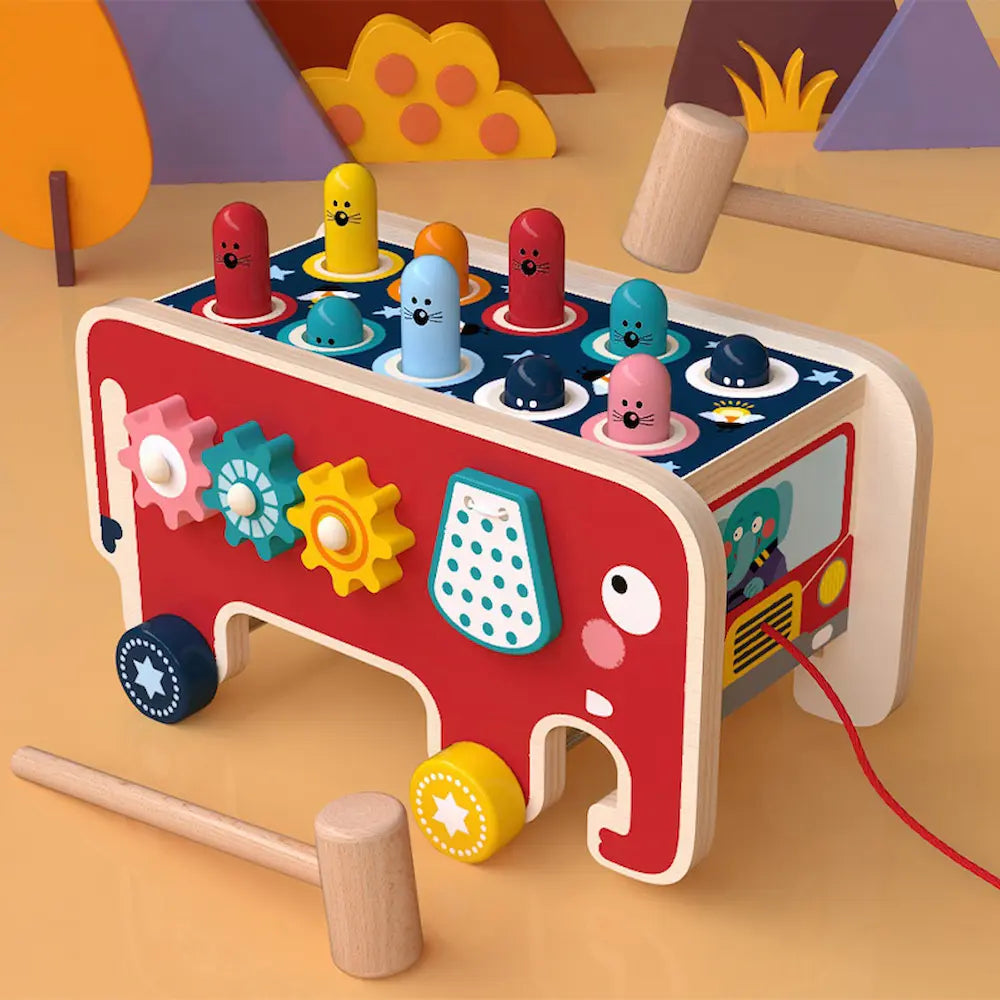 Wooden toy with colorful pegs